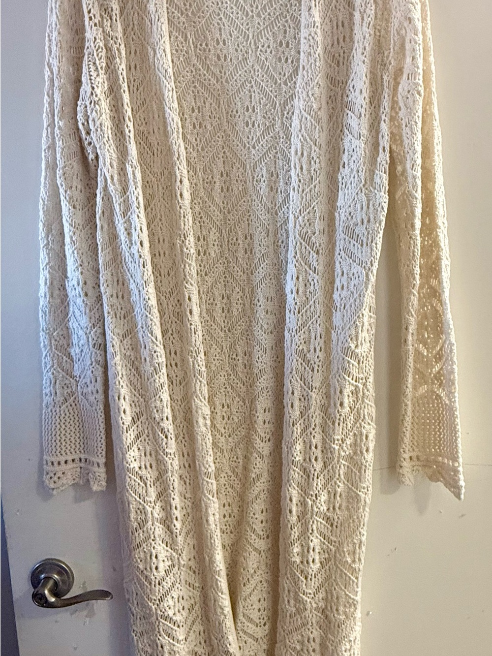 Freshman Cream Openwork Crochet Cardigan